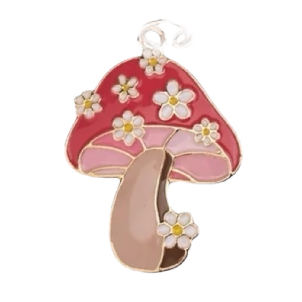 Pink Daisy Coin Pouch with Mushroom Charm Keychain - Picture 3 of 9
